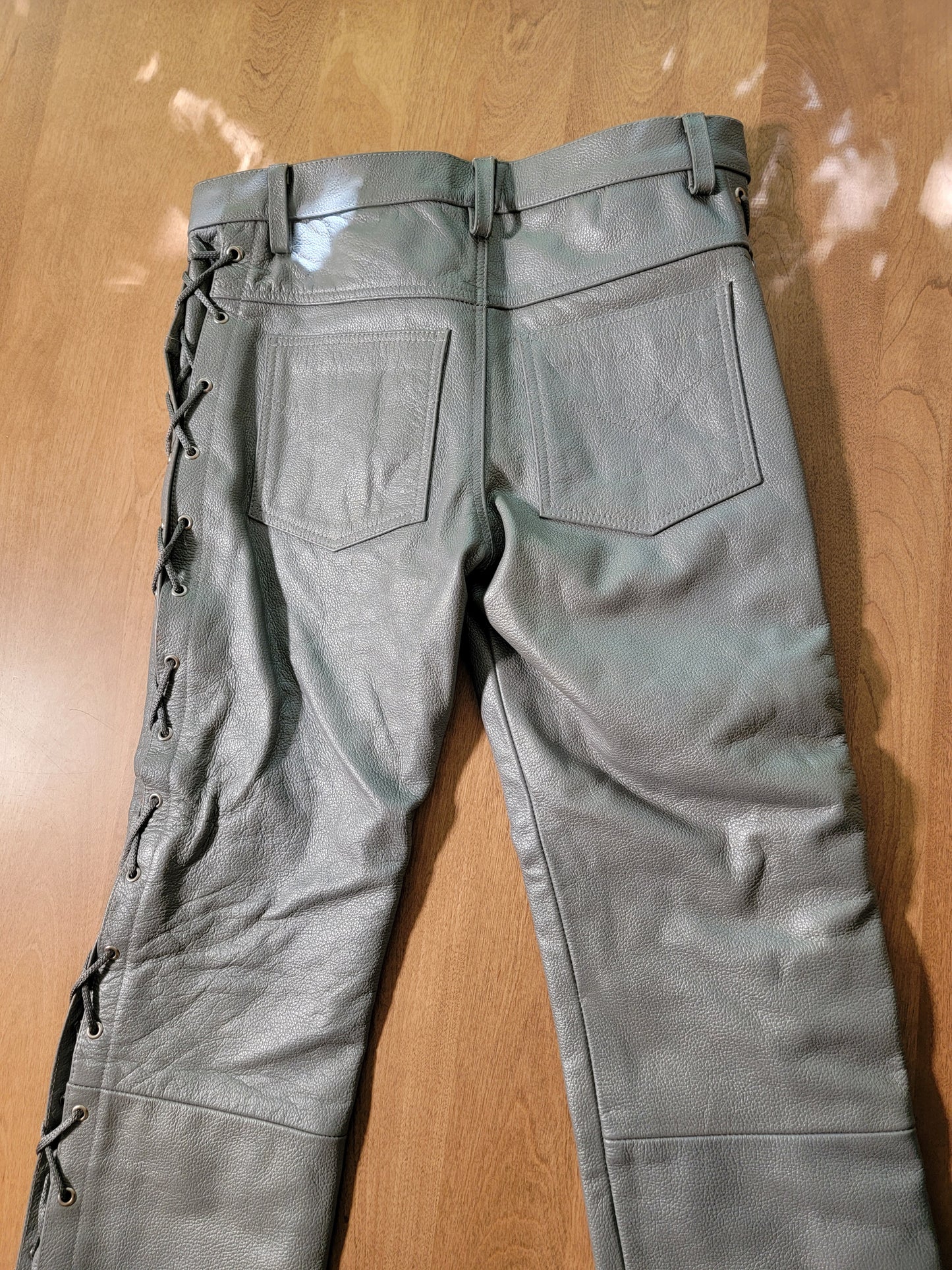 34 Grey Laced Leather Pants