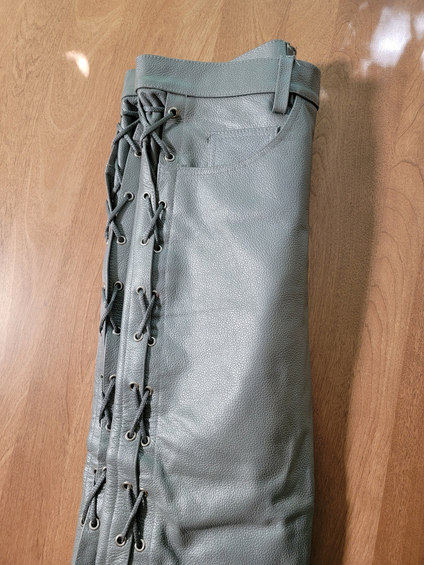 34 Grey Laced Leather Pants