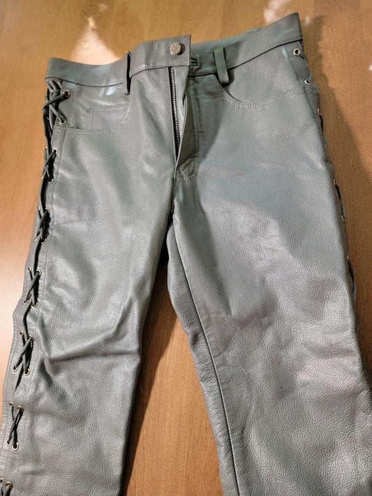34 Grey Laced Leather Pants